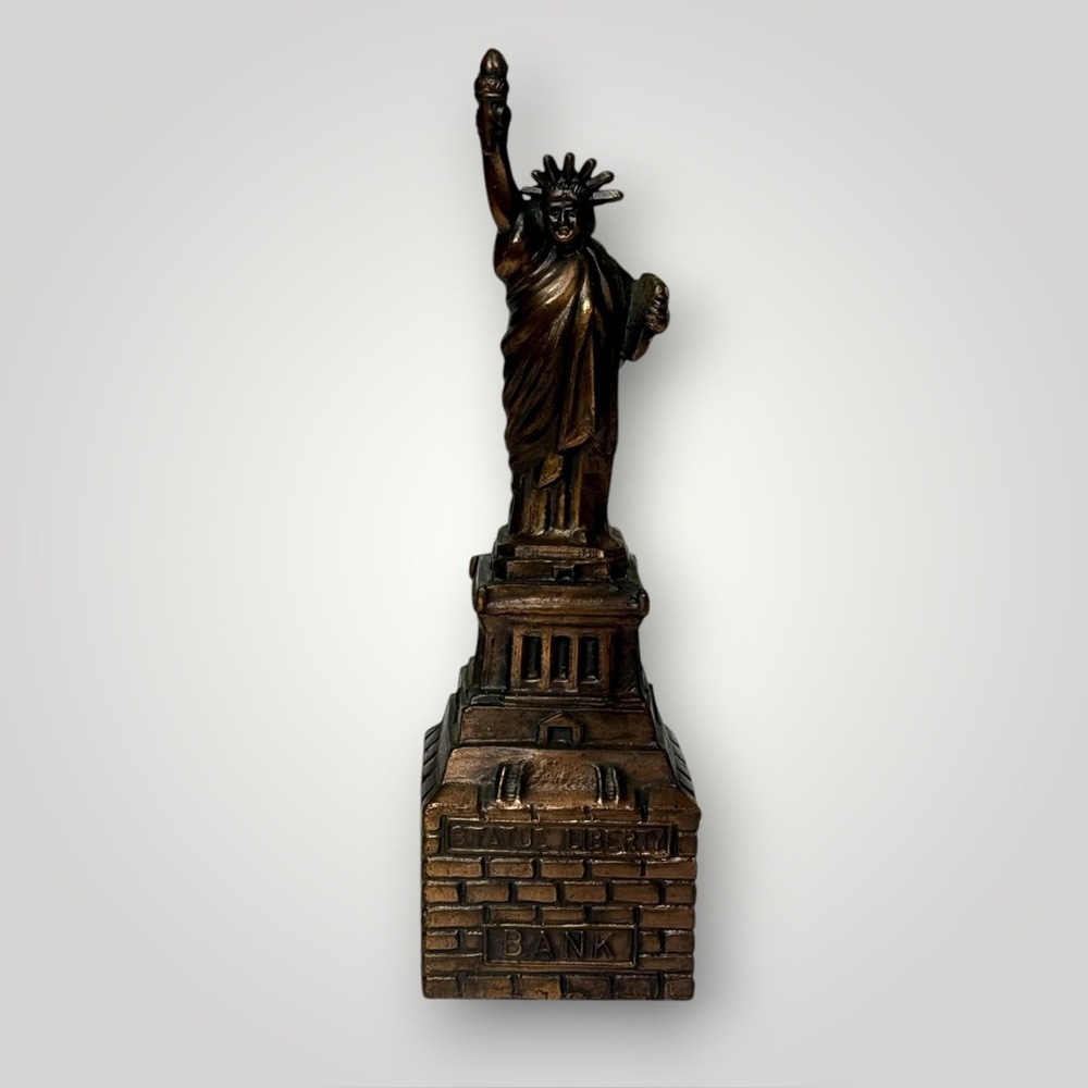 Metal Copper Color Statue Of Liberty Coin Bank‎ 7" Tall